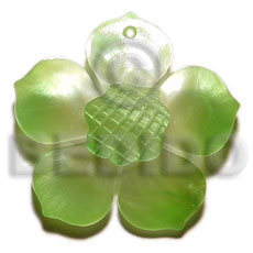 graduated lime green 25mm hammershell flower  grooved nectar - Carved Pendants