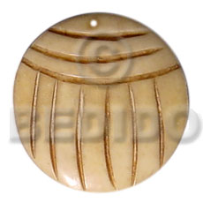 40mm round grooved natural white bone - Carved Pendants