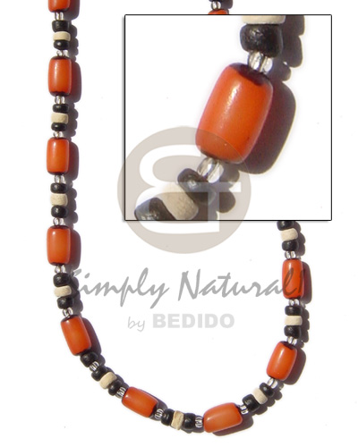 orange buri tube  black /bleach coco Pokalet & glass beads - Choker Necklace