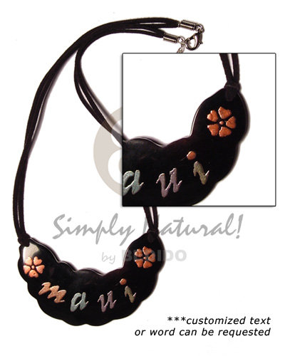 handpainted 75mmx35mm souvenir blacktab shell pendant on leather thong - Choker Necklace