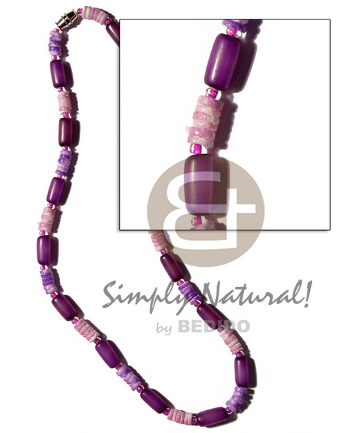 buri seed tube & colored white clam combination  glass beads/ lavender tones - Choker Necklace