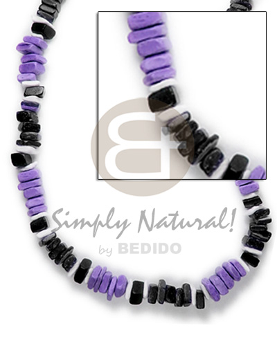 sq cut lavender/black/nat combination white rose shell - Choker Necklace