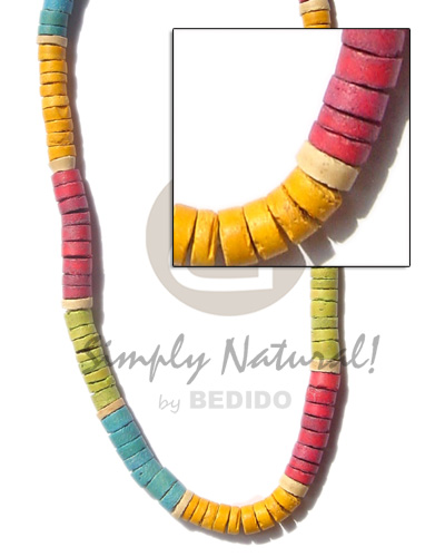 7-8 coco heishe / lime green / red/ mango yellow / turq. blue - Choker Necklace