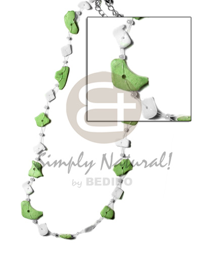floating bright green coco nuggets and white rose - Choker Necklace