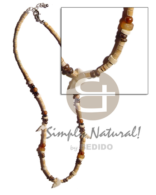 2-3mm coco heishe nat. white  wood beads& troca fetish shell combination - Choker Necklace