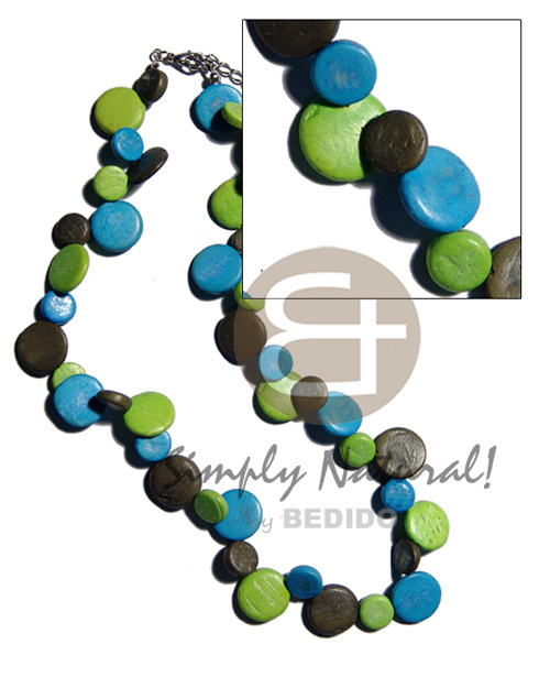single row black/blue/green coco sidedrill  10mm & 15mm  / alternate - Choker Necklace