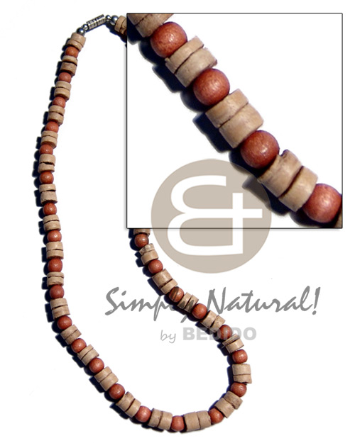 7-8mm nat. white coco heishe  dyed round nat. wood beads combination - Choker Necklace