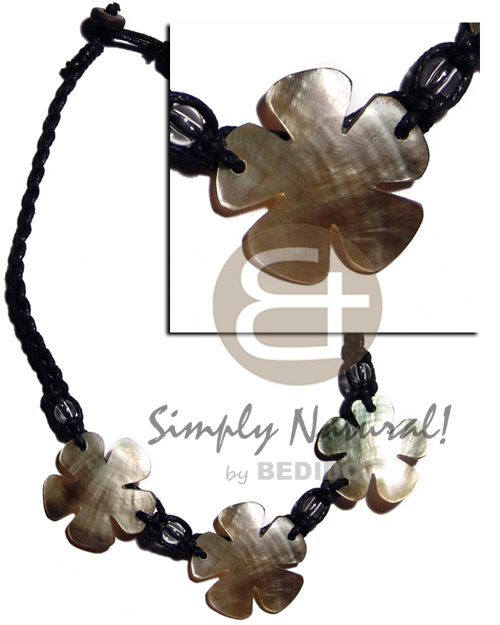 3 pcs. 30mm blacklip flower on braided wax cord - Choker Necklace