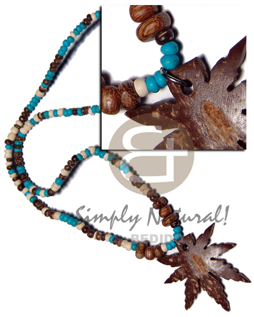 2-3mm coco Pokalet.  wood beads accent and 35mm coco mj pendant - Choker Necklace