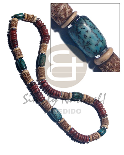 7-8mm subdued maroon coco Pokalet  mahogany and buri tube combination / elastic - Choker Necklace
