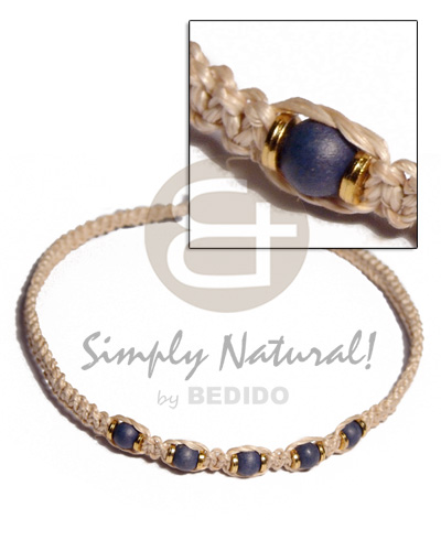 wood beads in abaca macrame / 16 in - Choker Necklace