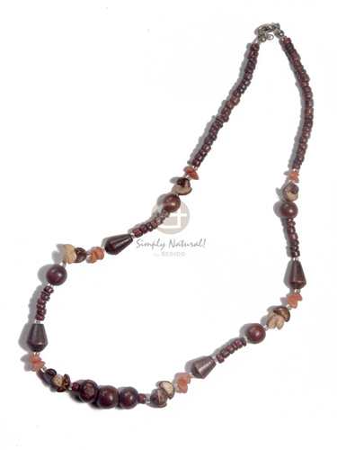dark reddish brown 4-5mm coco Pokalet  wood beads, coco quarter moon and buri nuggets combination - Choker Necklace