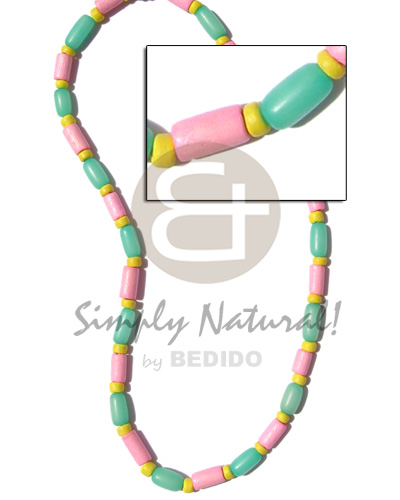 pastel green buri tube pink wood tube and yellow 4-5mm coco Pokalet alt - Choker Necklace