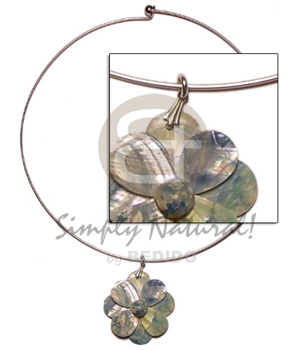 nickel-free silver hoop ring  blue hammershell flower/cracking - Choker Necklace