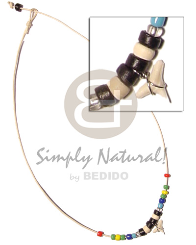 cord  multicolored beads/coco Pokalet and shark teeth - Choker Necklace