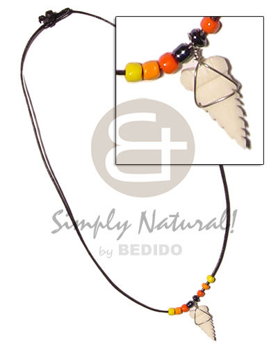cord  beads and hematite and bone tooth pendant - Choker Necklace