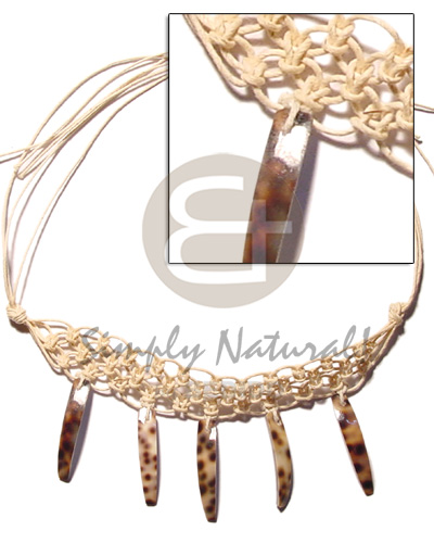 macrame choker  dangling cowrie shell sticks - Choker Necklace