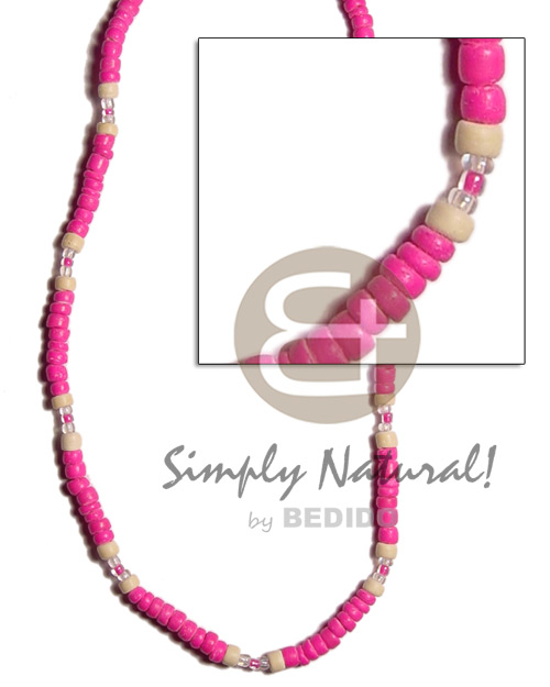 fuschia pink 4-5 coco pokalet  glass beads - Choker Necklace