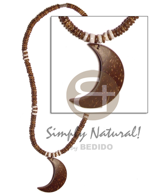 4-5mm nat. brown coco Pokalet  white clam alt. and coco quarter moon pendant - Choker Necklace