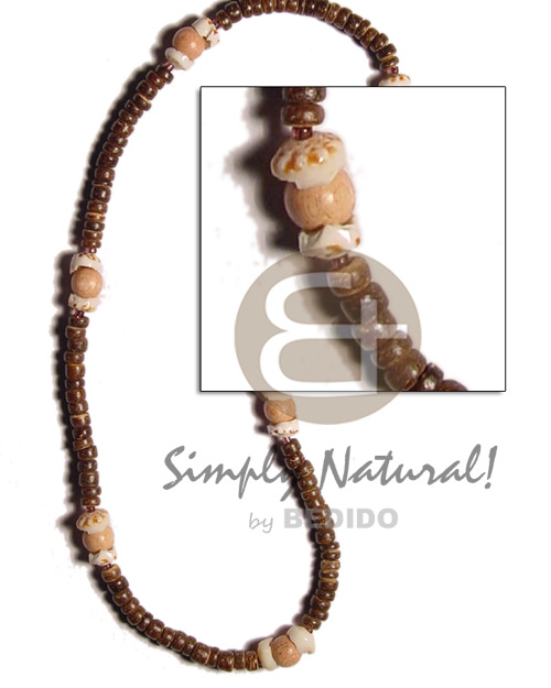 2-3mm coco nat. brown  puka tiger/rosewood beads combination - Choker Necklace