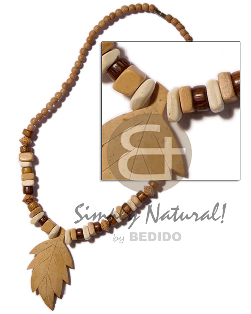 6mm bayong wood bead/sq.cut coco/palmwood saucer  leaf coco pendant - Choker Necklace