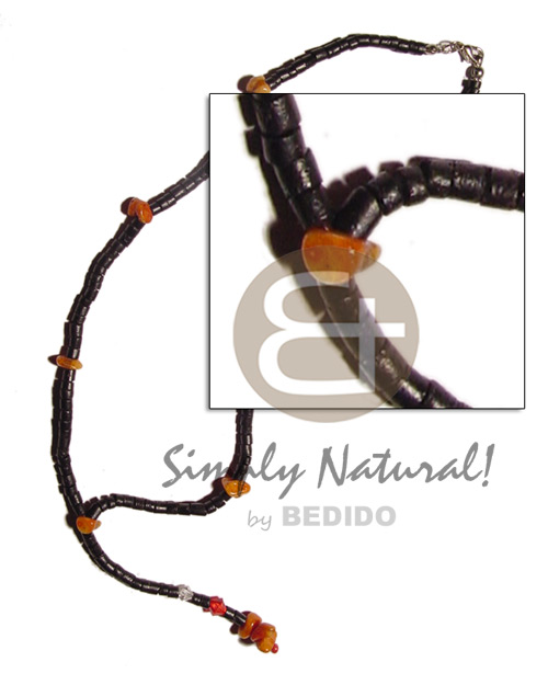 2-3mm black coco heishe tassle  red corals - Choker Necklace