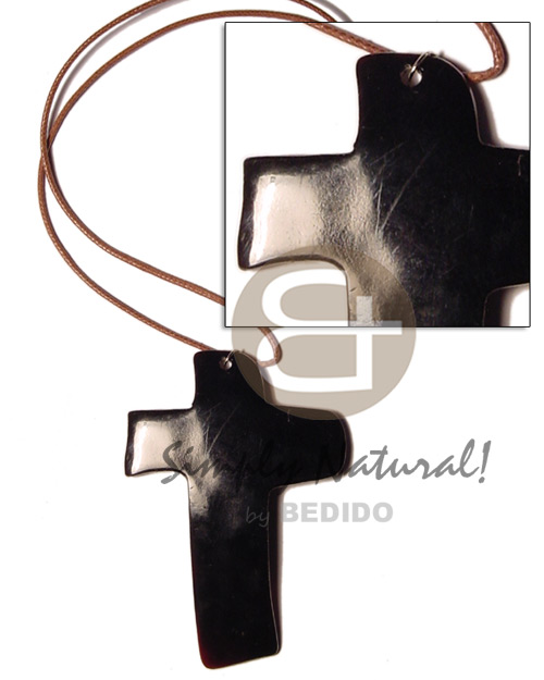 black tab cross 60mm in  wax cord - Choker Necklace