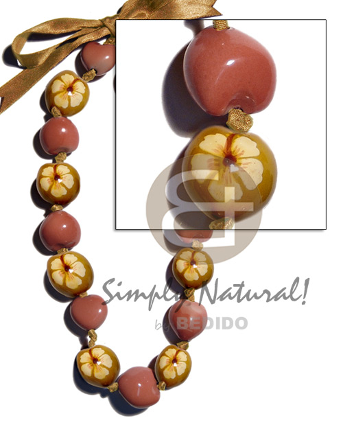 kukui nuts in painted graduated color   alternate design ( design on both sides of kukui )  ( 16 pcs. )  / adjustable ribbon - Chunky Necklace