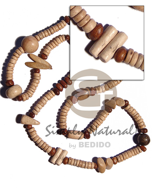 "kalandrakas"- asstd. wood beads per necklace when ordered in 7-8mm coco pokalet nat. white neckline / 36 in - Chunky Necklace