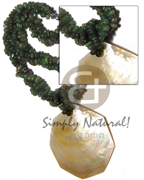 3 layers twisted green horn nuggets  75mm octagon MOP pendant / 18in - Chunky Necklace
