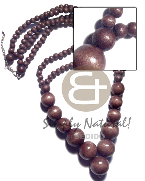 2 rows 8mm round wood beads  graduated round wood beads 25mm/20mm/12mm combination / 30in / ext. chain - Chunky Necklace