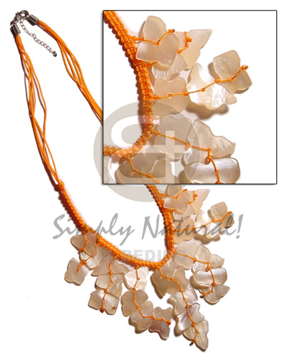 orange cleopatra macrame  dangling hammershell chips - Cleopatra Necklace