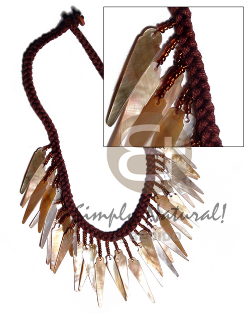 36pcs. dangling 32mmx8mm brownlip sticks in brown macrame / 16 in - Cleopatra Necklace
