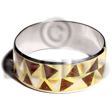 laminated inlaid crazy cut coco/ MOP  in  1 inch  stainless metal / 65mm in diameter - Coco Bangles