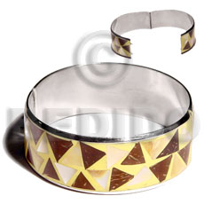 laminated inlaid crazy cut coco & MOP in 1 inch folded hinged stainless metal / 65m  in diameter - Coco Bangles
