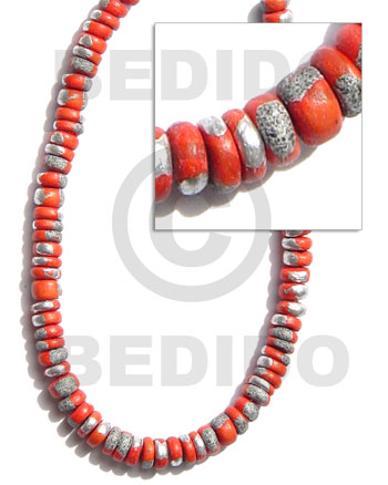 4-5mm coco Pokalet. red orange  splashing - Coco Beads