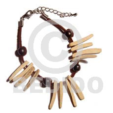 bleached coco indian stick & wood beads on leather thong - Coco Bracelets