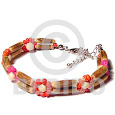 2 rows sig-id wood tube  red/pink/orange 2-3mm coco pokalet flower - Coco Bracelets