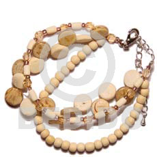 3 rows sidedrill coco nat./bleach/wood bead bleach/wood ricebeads and acrylic crystals - Coco Bracelets