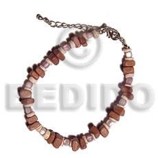 tan sq. cut coco & pink luhuanus heishe  beads - Coco Bracelets
