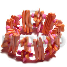 orange coco stick & coco nuggets  pink 4-5mm coco pokalet & glass beads - Coco Bracelets
