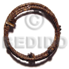 2-3mm coco heishe nat. brown hoop wire bracelet/adjustable  shell & wood beads - Coco Bracelets