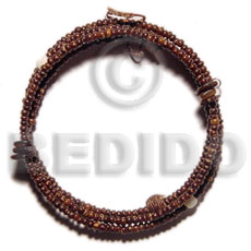 2-3mm coco Pokalet nat. brown hoop wire bracelet/adjustable  shell & wood beads - Coco Bracelets