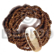 10 layers elastic 2-3mm coco Pokalet. nat. brown  40mmx20mm oval MOP - Coco Bracelets