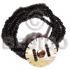 5 layers elastic 2-3mm coco black Pokalet. 35mm MOP wheel  cowrie nectar - Coco Bracelets