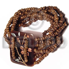 10 layers elastic 2-3mm coco Pokalet. nat. brown  35mmx30mm handpainted rectangular blacktab - Coco Bracelets