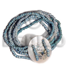 5 layers elastic 2-3mm aqua blue coco Pokalet.   40mmx35mm oval handpainted hammershell - Coco Bracelets