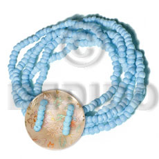 5 layers elastic 2-3mm  aqua blue coco Pokalet.   35mm round  handpainted hammershell - Coco Bracelets