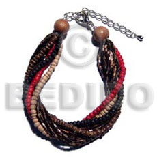 twisted 4 rows 2-3mm coco Pokalet - nat. white/nat brown/red/black combination  5 rows brown cut beads - Coco Bracelets