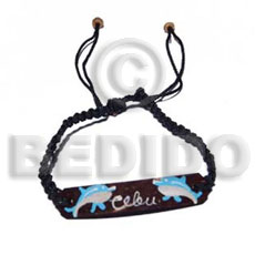 black macrame nat. brown  coco id bracelet  painted dolphin design / specify desired customized text - Coco Bracelets